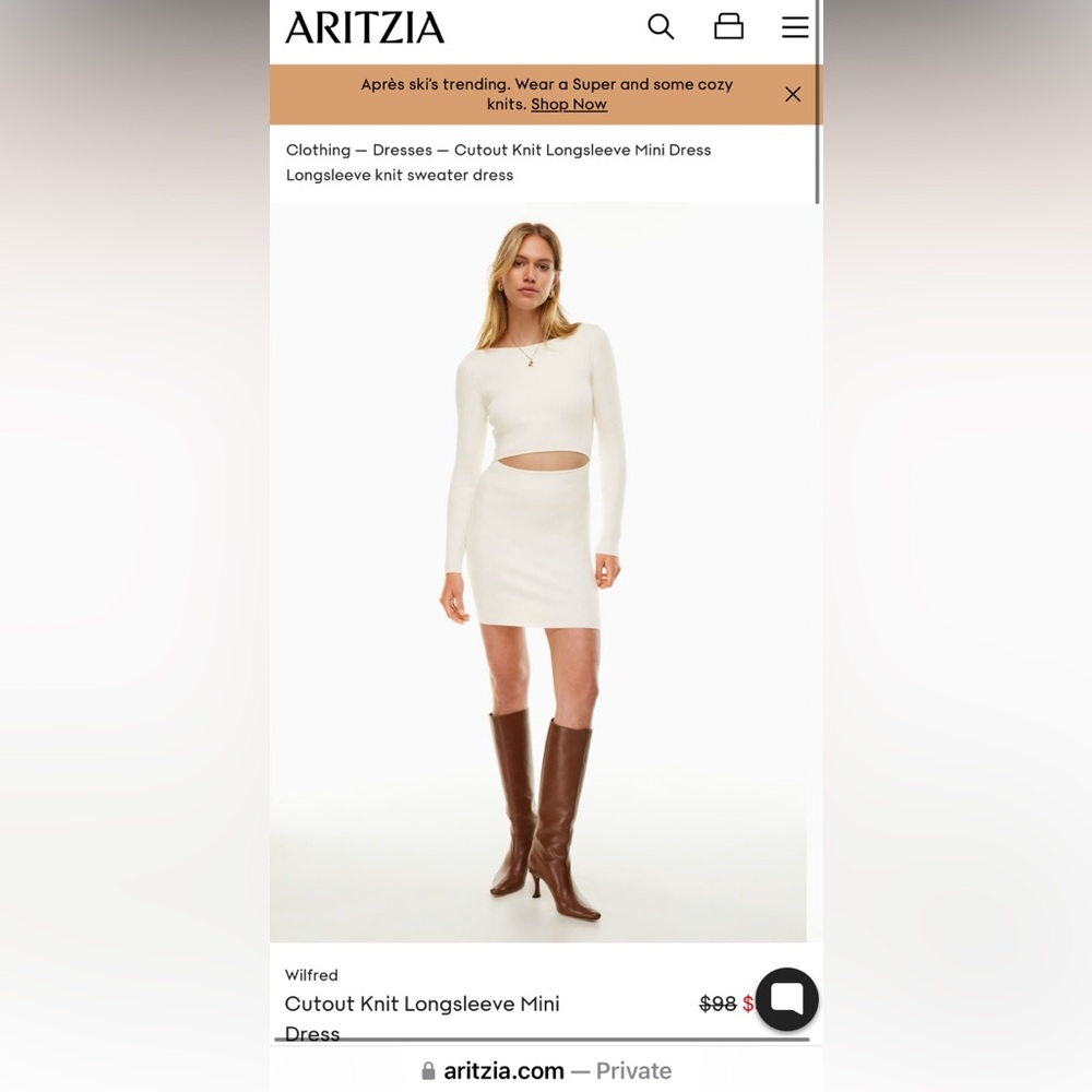 Aritza Wilfred medium dress, cream, long sleeve. Sold out online